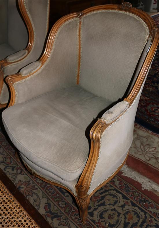 Late 19th century French beech framed enclosed bergere armchair(-)